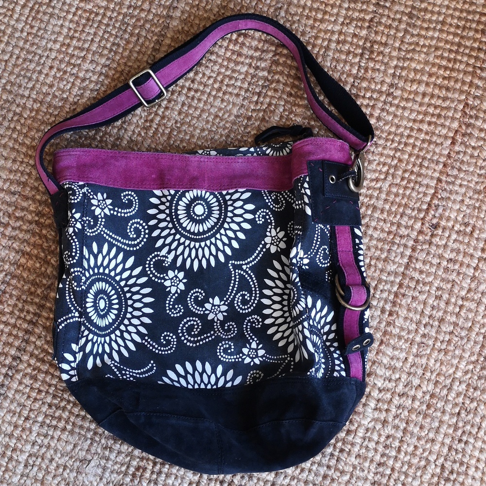 Lucky Brand boho large canvas and suede bag